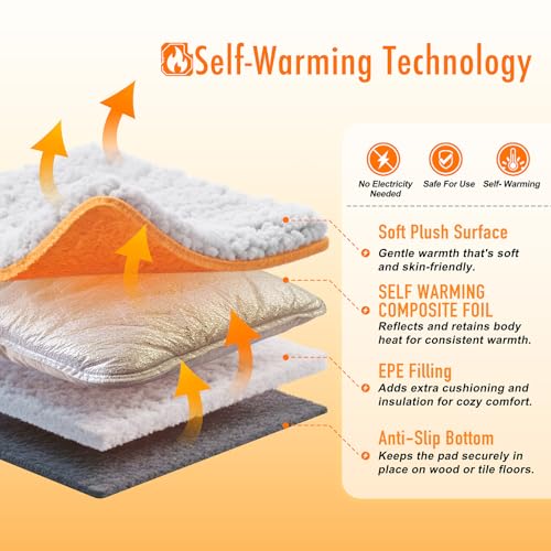 Self Warming Cat Bed, Heated Cat Bed, 2.0 Upgraded Thermal Foil Heating Pad, Plush Self-Heating Pet Mat for Crate, Floor, with Removable Washable Cover, Non-Slip, 15"x19"