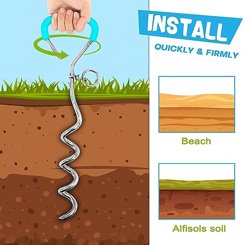 Supet Dog Tie Out Cable and Stake, Heavy Duty Runner with 32/16/10 FT Lead, Long Leash/Tether for Camping Backyard Outdoor Ground, Chain for Medium