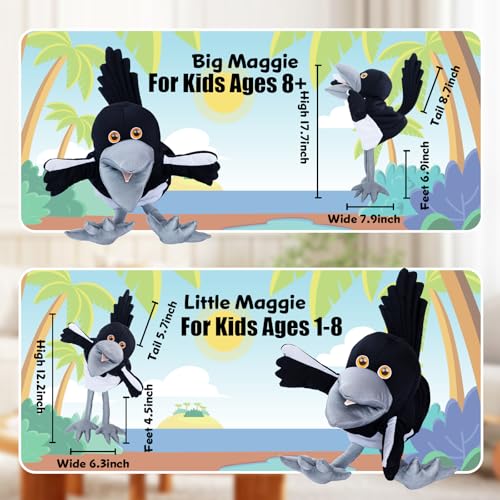 Steve and Maggie Plush Toy – Maggie Magpie Hand Puppet for Kids 1+, Soft Bird Puppet for Pretend Play, Nursery Rhymes & Learning, Interactive Toddler Toy for Easter Basket Stuffers (Small)