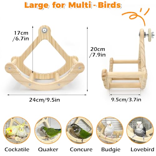 Rocking Bird Toys Perch for Window and Cage, Bird Perch for Wall Suction Mount, Wooden Parrot Toys for Medium Birds, Enrichment Cockatiel Toy Fun and Accessoriess for Budgie, Lovebird, Conure