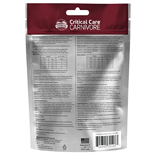 Oxbow Critical Care Carnivore, Made with Whole Egg & Dried Chicken, Assist Feeding Formula for Carnivores, Cat Supplements, Ferret Food Recovery, Small Animal Pet Products, Made in USA, 70 Gram Bag