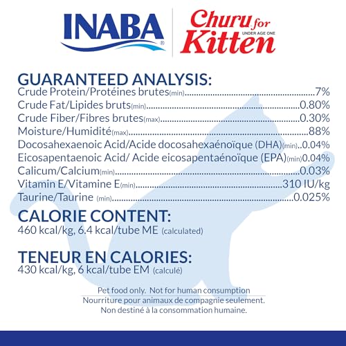 INABA Churu for Kittens, Creamy, Purée Lickable Cat Treats with DHA, EPA, Vitamin E & Taurine, 0.5 Ounces Each, 24 Tubes (4 per Pack), Chicken Recipe