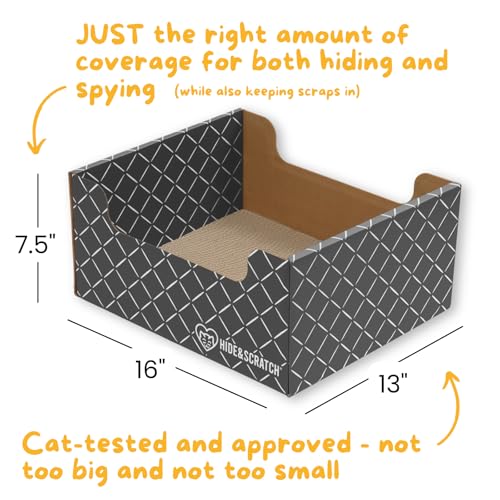 Hide & Scratch Cardboard Cat Scratcher Box & Bed - Dark Grey Diamond | Double-Sided Corrugated Pad for Indoor Cats | Refillable Scratching Board Toy for Play & Furniture Protection