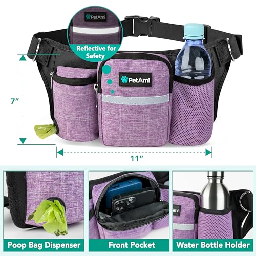 PetAmi Premium Hands Free Dog Leash for 2 Dogs, Adjustable Waist Belt Leash for Dog Walking, Fanny Pack Accessories Bag Dual Bungee Leash for