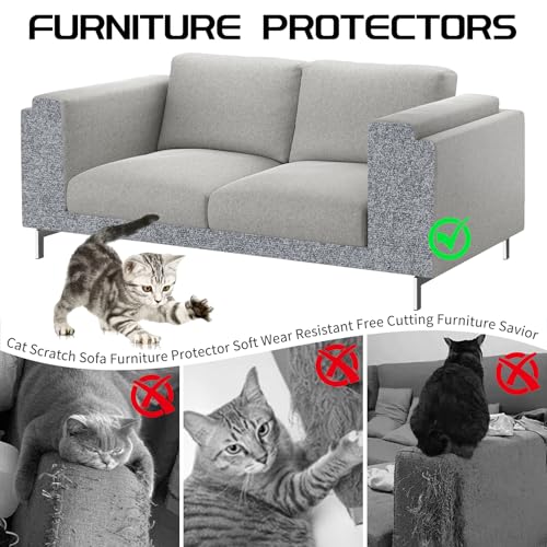 2 Pcs Total 78.8"x15.8" Cat Scratch Mat, Cat Scratch Couch Furniture Protector, Trimmable Self-Adhesive Cats Scratch Pads, DIY Cat Scratcher for Wall Protector and Covering Cat Tower (Light Grey)