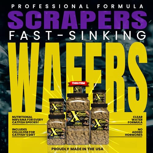 Xtreme Scrapers Wafers - Premium 14mm Fast-Sinking Fish Food – Nutrient & Cellulose Rich Ideal for Nocturnal Feeders, Catfish, Plecostomus Species, and Loaches – USA Farm Grown (2oz)