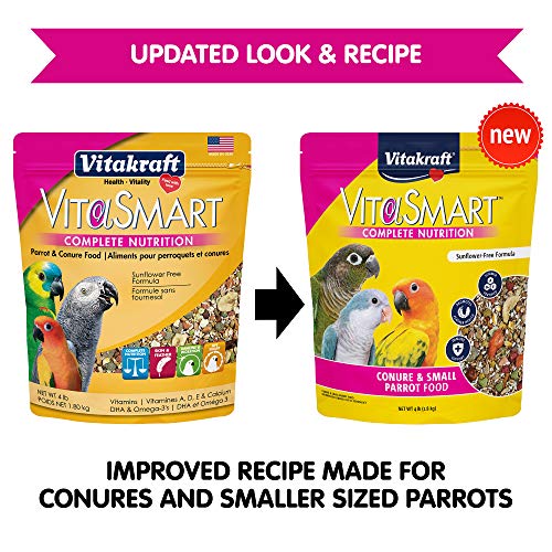 Vitakraft VitaSmart Conure Small Parrot Food 4 Pound Bag Premium Bird Food Mix with Real Vegetables Fruits Grains and Seeds Provides Wholesome Daily Nutrition and Variety for Conures & Small Parrots