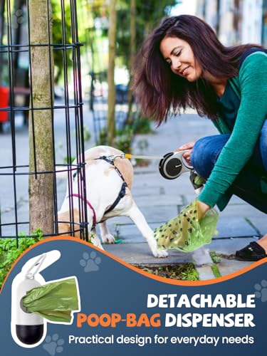 Retractable Dog Leash with LED Flashlight, Douexio Upgrade 3 in 1 Dog Leash Retractable for Small Medium Dogs Up to 66 lbs, 16ft, Anti-Slip Handle