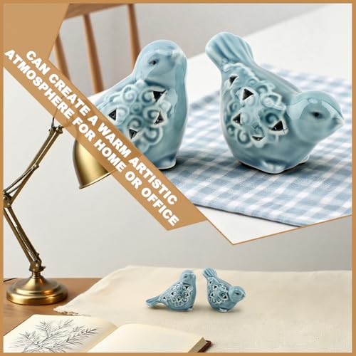 Pair of Blue Bird for Home Decor, Farmhouse Ceramic Bird Statue Sculpture Birds Ornaments, Small Decor for Shelves Entryway TV Stand Bookcase, Garden Micro Landscape Accessories