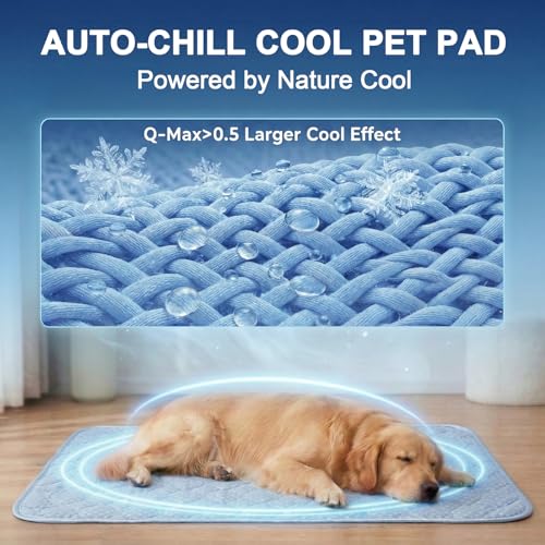 Dog Cooling Mat Q-MAX>0.5 Self-Cooling Mat for Dogs Crate Pad for Dogr, 2-in-1 Long-Lasting Cool Mats and Soft Kennel Pad for Dogs, Easy Washable Mat