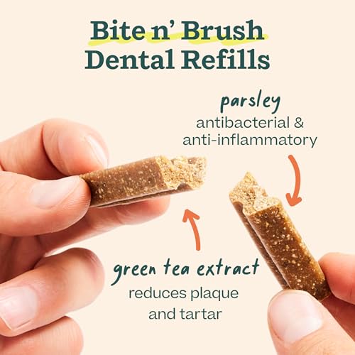 WOOF - Bite n' Brush Refills Treats for the Dog Toothbrush Toy - Scrub Plaque and Tartar from Your Dog's Teeth and Mouth - Dog Dental Sticks - 18 Refills - Chicken