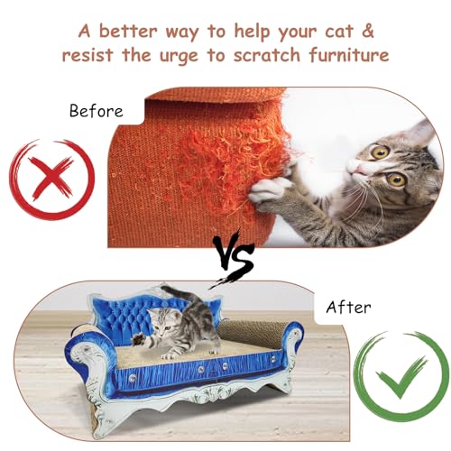 Luxury Cardboard Cat Scratcher Sofa Bed, Couch Shaped Cat Scratching Board, Scratch Lounge with Catnip, Scratcher for Indoor Cats Kittens Kitties