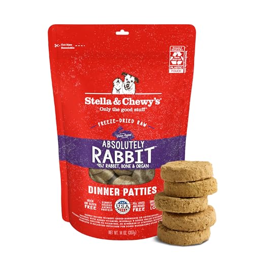 Stella & Chewy's Freeze-Dried Raw Dinner Patties - Absolutely Rabbit Recipe - High Protein Grain-Free Puppy & Dog Food - Perfect For Picky Eaters - 14 oz