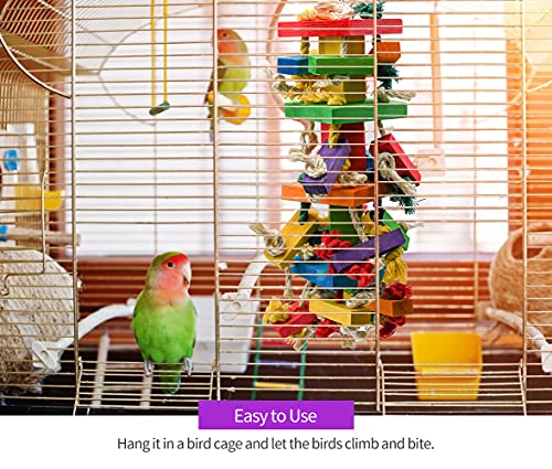 RUBY.Q Large Parrot Toy, 20in Bird Parrot Toy, Multicolored Natural Wooden Bird Chewing Toys for Large Macaws, African Grey and a Variety of  Parrots