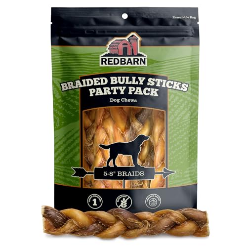 Redbarn Pet Products All Natural 5"-8" Braided Bully Sticks for Small & Large Dogs - Healthy Long Lasting Beef Chews Variety Party Pack - Single Ingredient Low Odor Rawhide Free - 8 oz Bag