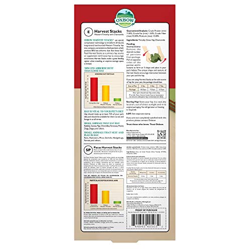 Oxbow Harvest Stacks, Western Timothy Hay with Chamomile, Guinea Pig Hay, Small Pet Bunny Supplies, Western Timothy for Rabbits, Guinea Pigs, Chinchillas, Hamsters & Gerbils, 35 oz.