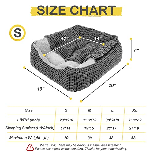 GASUR Dog Beds for Small Medium Large Dogs with Cover Cave, Rectangle Hooded Dog Puppy Bed with Blanket, Cozy Anti-Anxiety Cat Beds for Indoor Cats, Anti-Slip Bottom and Machine Washable (20", Grey)
