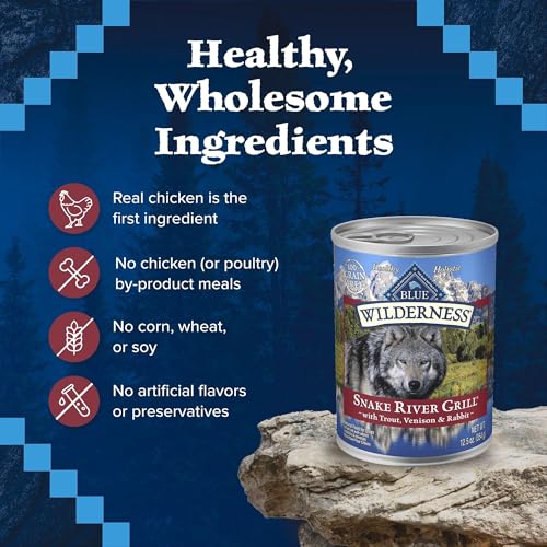 Blue Buffalo Wilderness Snake River Grill Natural High Protein Wet Food for Adult Dogs, Trout, Venison & Rabbit, 12.5-oz Cans, 12 Count