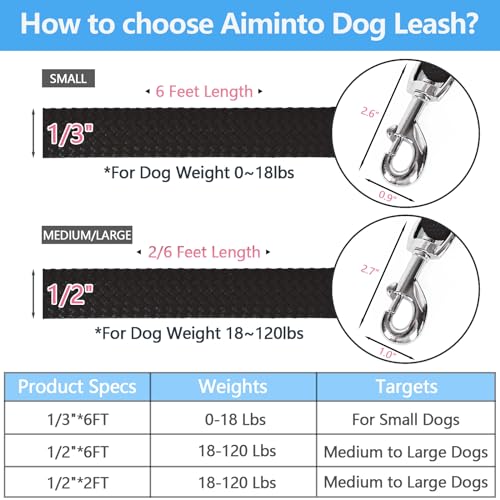 Dog Leash, Braided Rope Traction – Walking Training Lead for Medium/Large Dogs ((1/2") x 6FT, Black)