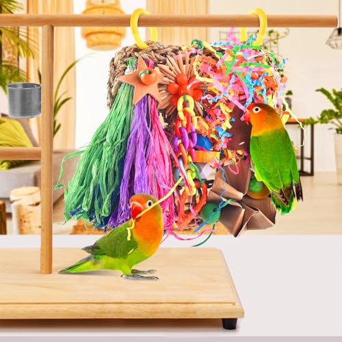 KATUMO Conure Toys, Bird Grass Mat Parakeet Shredder Hanging Toy Cockatiel Foraging Entertainments Parrot Climbing Wall Chewy Lovebird Cage Playthings for Small to Medium Birds