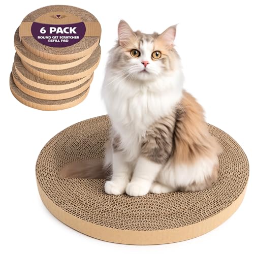 6pcs Cat Scratch Pad, Cat Scratcher Cardboard & Cat Scratching Pads - Round Cat Scratcher Refill, 10 Inch Diameter 7/8 Inch Thick cat scratchers for Indoor Cats