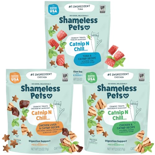Shameless Pets Crunchy Cat Treats - Kitty Treats for Cats with Digestive Support, Natural Ingredients for Kittens, Healthy Flavored Feline Snacks