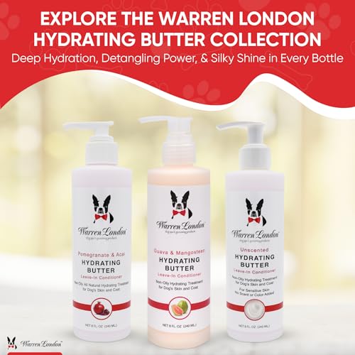 Warren London Hydrating Butter Leave in Pet Conditioner for Dogs | Lotion for Skin and Coat | Aloe Puppy & Dog Conditioner for Hair Detangler, Dry Skin, & Pet Fur Dandruff | Made in USA | Guava 8oz