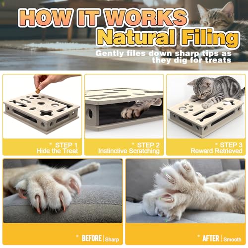 Cat Scratch Puzzle Enrichment Box, Interactive Cat Nail File Box with Sandpaper Liner for Cat Claw Care, Cat Scratch Puzzle Box - Stress Free