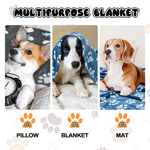 Rezutan 1 Pack 3 Blankets for Dogs, Dog Blanket for Large & Medium Pet Cat, Premium Soft Fluffy Suitable for Dog Kennels & Beds, Sofas, Gifts Puppy Essentials, 41x31inch, Gray/Blue/Beige
