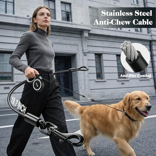 Retractable Dog Leash with Stainless Steel Anti-Chew Cable for Small & Medium Dogs up to 50 lbs | 16 ft Strong Nylon Reflective Tape | Quick Lock
