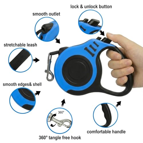 PETIMP Retractable Dog Leash Lightweight 16FT Leash Set | with Folding Bowl,Dispenser,Rubbish Bags, for Small Medium Dogs(Blue)
