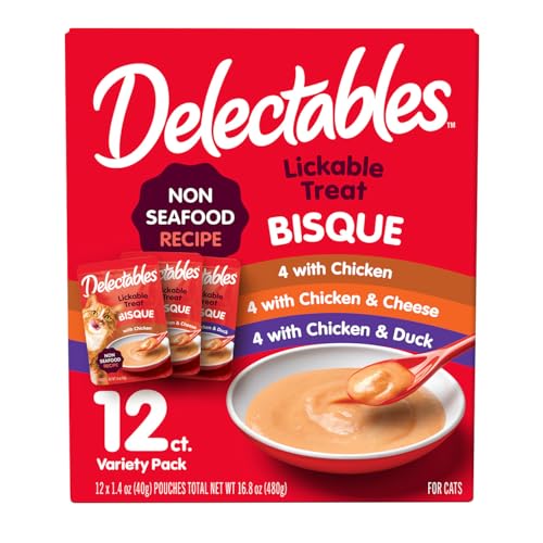 Delectables Bisque Non-Seafood Lickable Wet Cat Treats, Variety Pack, 12 Count (Pack of 1)