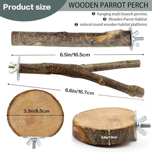 8 PCS Bird Perch Set for Cage - Natural Apple Wood Platforms & Hardwood Branches for Parakeets, Budgies, Cockatiels - Small Bird Habitat Gym, Climbing Stand & Safe Chew Toys