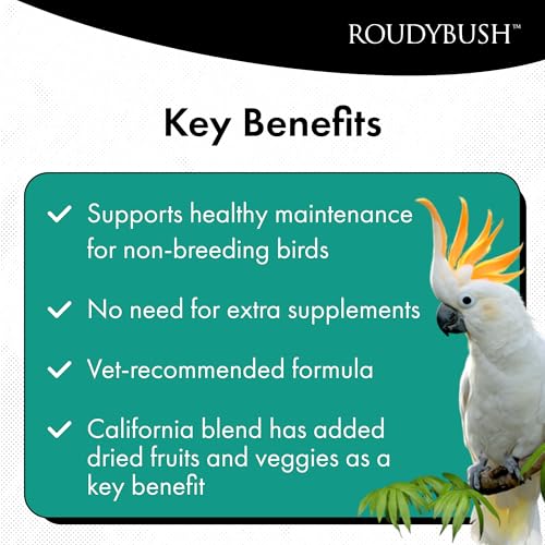 RoudyBush California Blend Pellets for Birds - Scientifically Formulated Bird Feed - Bird Food Pellets w/Dried Fruits, Vegetables & More - Nutritious & Healthy Feed for Birds (Mini, 44oz)
