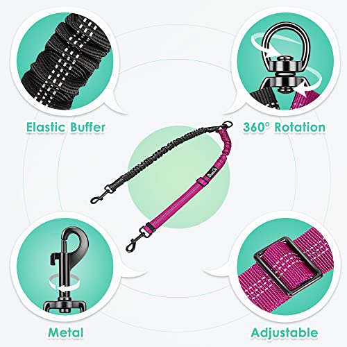 AUTOWT Two Dog Lead, 2 in 1 Upgraded Double Dog Leash Attachment Combine Adjustable Strap and Shock Absorbing Bungee No Tangle Dual Training Splitter