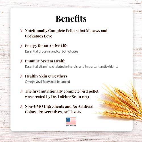 LAFEBER'S Premium Daily Diet Pellets Pet Bird Food, Made with Non-GMO and Human-Grade Ingredients, for Macaws and Cockatoos, 5 lb