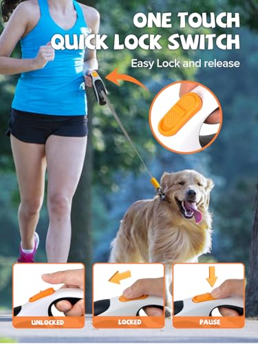 Retractable Dog Leash with LED Flashlight, Douexio Upgrade 3 in 1 Dog Leash Retractable for Small Medium Dogs Up to 66 lbs, 16ft, Anti-Slip Handle