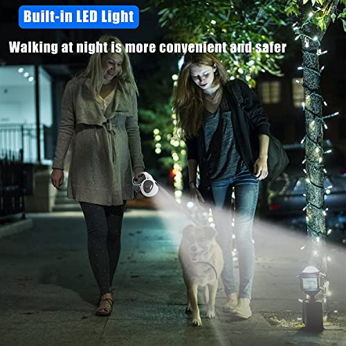 HCY&WLD Upgrade 4-in-1 Retractable Dog Leash with LED Light & Dispenser & Poop Bags, 16 ft Heavy Duty Dog Leash with Anti-Slip Handle for Dogs up to