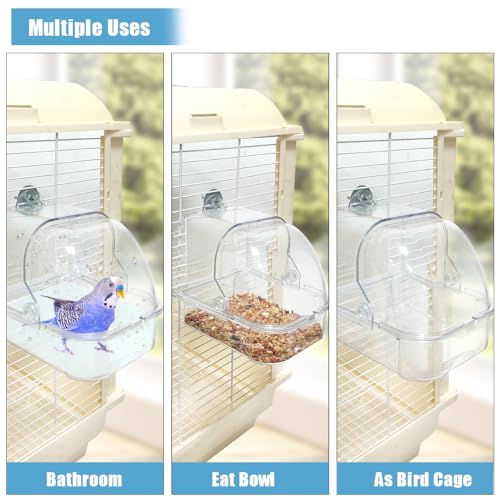 Bird Bath for Cage, Plastic Water Bowl Feeder for Pet Birds, Parrot Bathtub with Hanging Hooks for Little Bird Parrots Spacious Parakeets Portable Shower for Most Birdcage