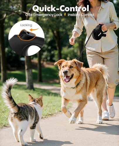 Pecute Retractable Dog Leash 26ft with Chew Proof Extender for 33-110 lbs | Heavy Duty Dog Leash Retractable for Large Biter with Poop Bag Holder