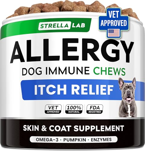 StrellaLab Dog Allergy Relief & Anti Itch Support Chews w/Omega 3: Real Ingredients, Real Taste! Skin & Coat Immune w/Fish Oil, Pumpkin & Enzymes