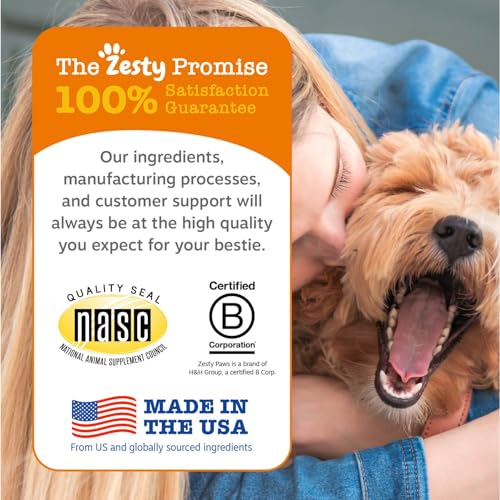 Zesty Paws Dog Multivitamin, Chewable Dog Vitamins and Supplements for Hip & Joints, Skin & Coat, Omega 3 Fish Oil for Dogs- Senior & Puppy Multivitamin- Chicken- 90ct