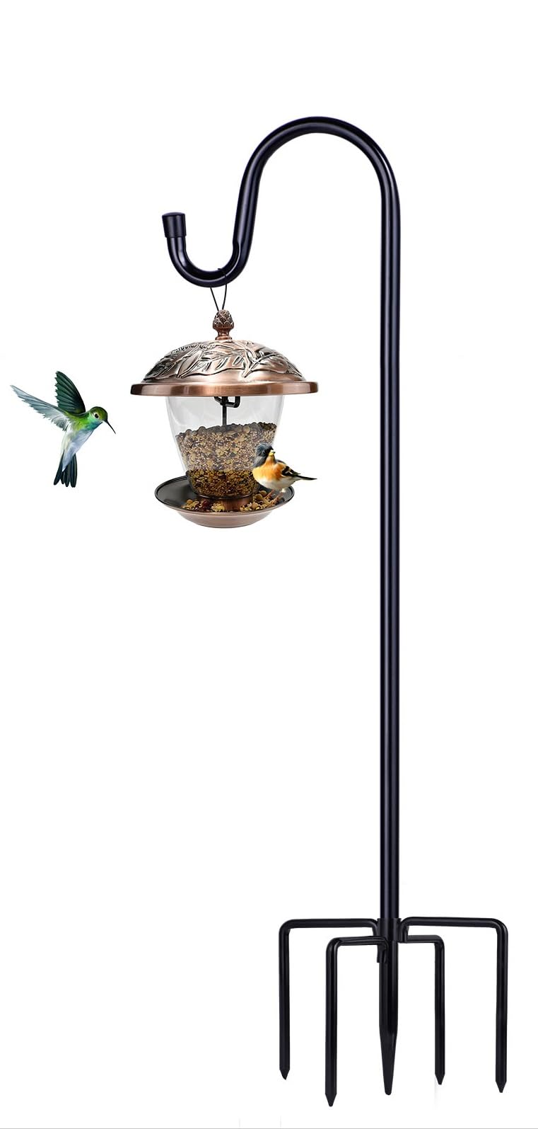 Shepherd Hooks for Outdoor, 1 Pack 62 Inch Bird Feeder Pole with 5 Prongs Base for Hanging Lantern, Hummingbird Feeder, Lightweight Plant, Shepherds Hook for Bird Feeders for Outside