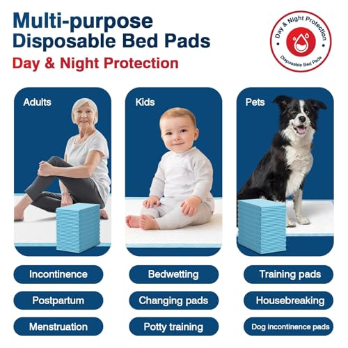 Tear-Resistant Disposable Bed Pads 30" x 36" 100 Count Absorbent Underpads, Chux Thicker Extra Large Incontinence Bed Pads, Pee Pads for Adults, Kids, Elderly, Pets