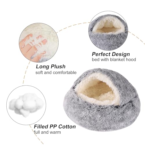 Hooded Dog Bed for Small Dogs, Nest Dog Beds, Washable Cute Cat Cave Bed, Cozy Nook Pet Bed for Dogs or Cats, Anti-Slip Puppy Bed Fits up to 22 lbs Pets(Grey, 20" x 20")
