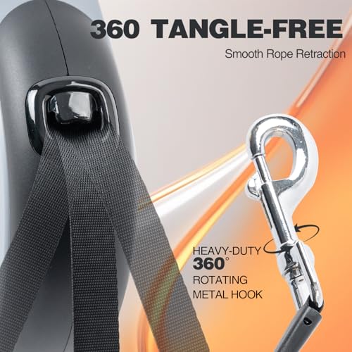 PINA Upgraded Retractable Dog Leash, 26 ft Dog Leash for Small Medium Large Dogs Up to 110lbs, Heavy Duty Reflective Nylon Tape 360° Tangle-Free