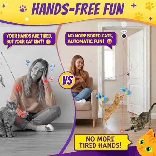 Interactive Cat Toys for Indoor Cats: 2 in 1 Laser Pointer Cat Toy with Automatic Flying Bird & Mouse Wand, Smart Motion Mode Adjustable Speed, USB Rechargeable Safe for Bored Kittens and Adult Cats