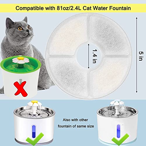 Cat/Pet Water Fountain Filters, 12 Pieces Set Pack of 8 Replacement Filter Fit for 81oz/2.4L, 3 Filtration System with 4 Pre-Filter Sponges