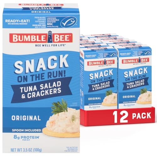 Bumble Bee Snack On The Run! Protein Pack, 8g per Box - Original Tuna Salad with Crackers Kit - Ready to Eat Easy-Open Can - Wild Caught MSC-Certified Tuna (Pack of 12)