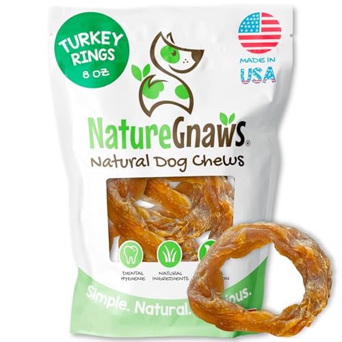 Nature Gnaws USA Turkey Tendon Rings for Dogs (8oz) - Delicious Grain Free Reward Snack for Small, Medium & Large Breeds - Premium Natural Dog Chew